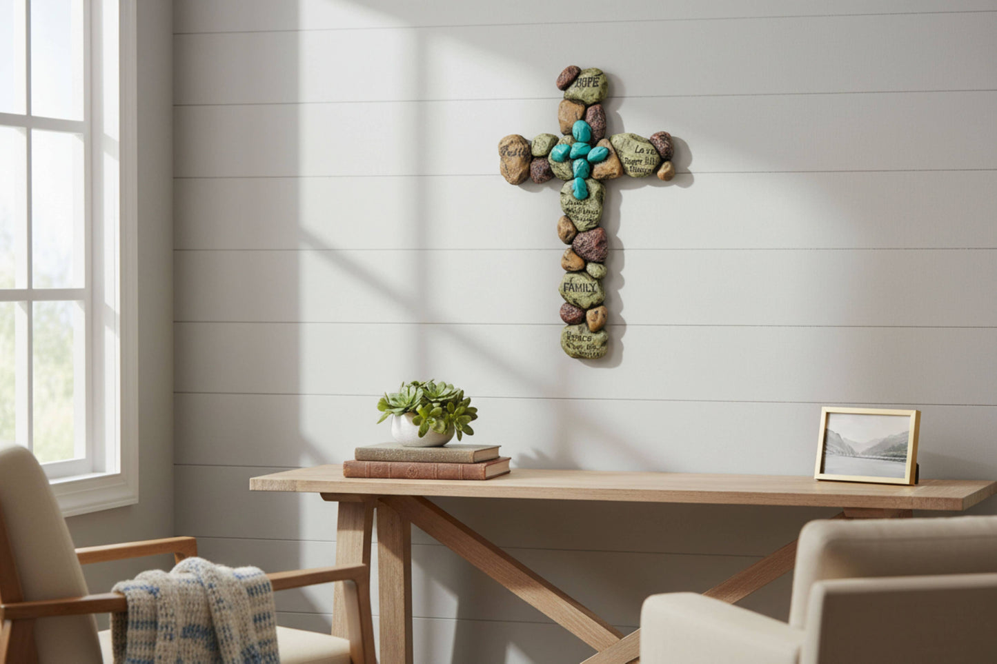 Polyresin Turquoise Pebble Inspirational Wall Cross Décor
