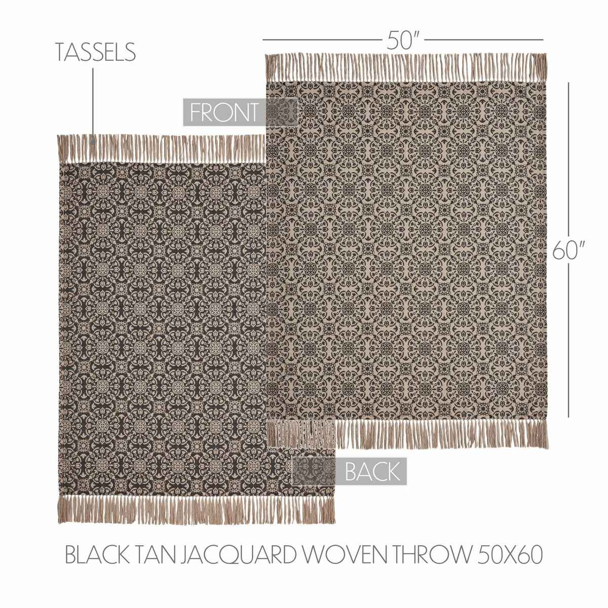 Custom House Black Tan Jacquard Woven Throw Blanket 50x60