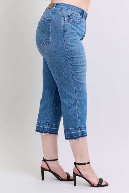 High Waisted Tummy Control Release Hem Crop Wide- PLUS