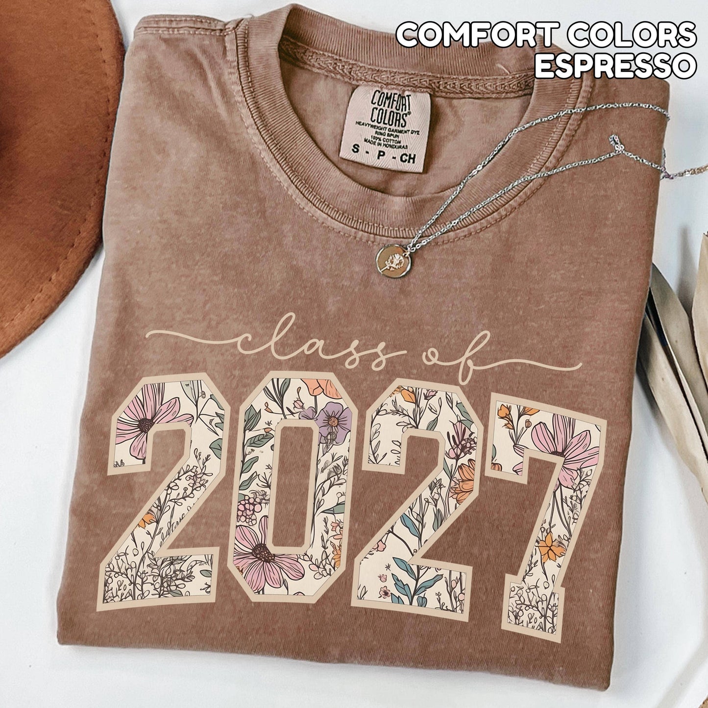 Comfort Colors Floral Class of 2027 Tee, Flower Senior 2027