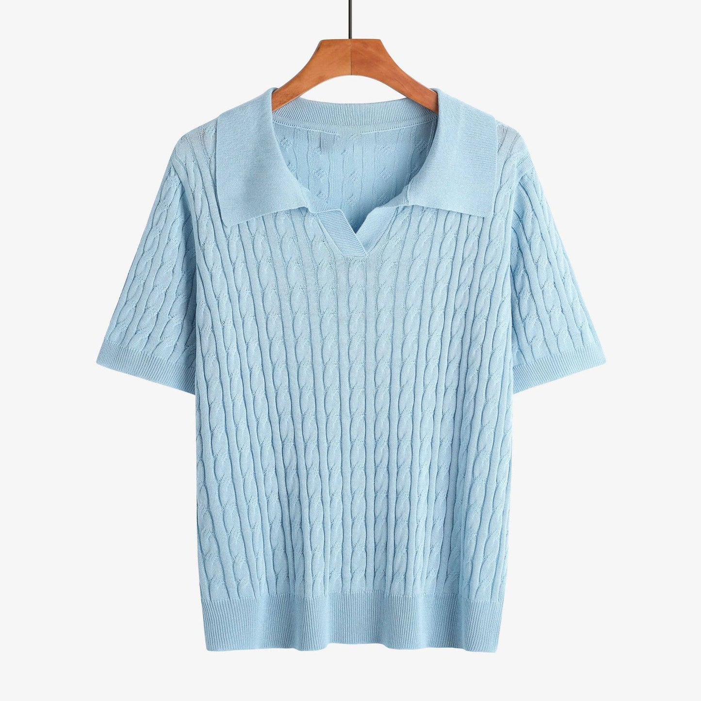 Cable Knit Short Sleeve Polo Top