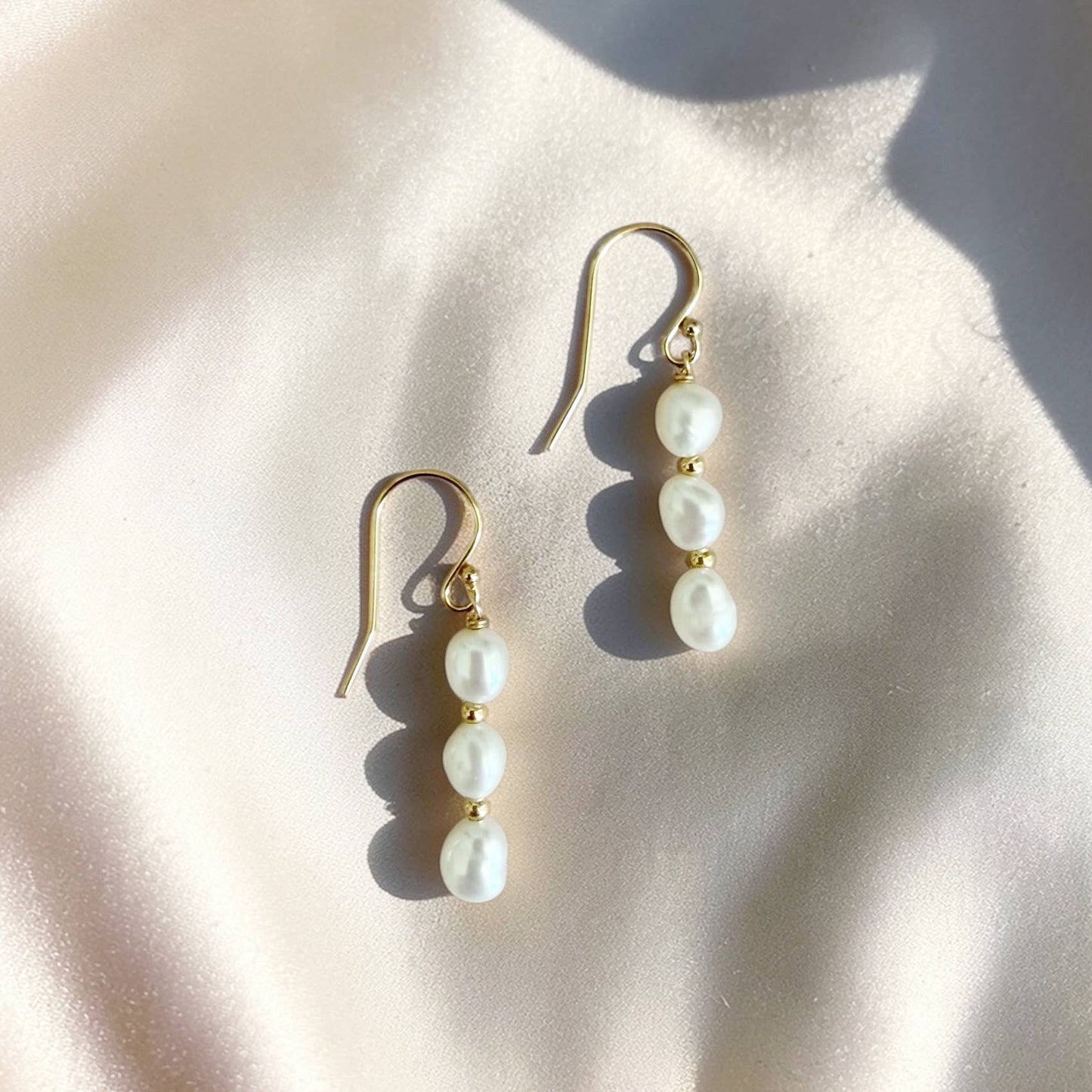 East Coast Freshwater Pearl Dangle Earrings Gold Filled