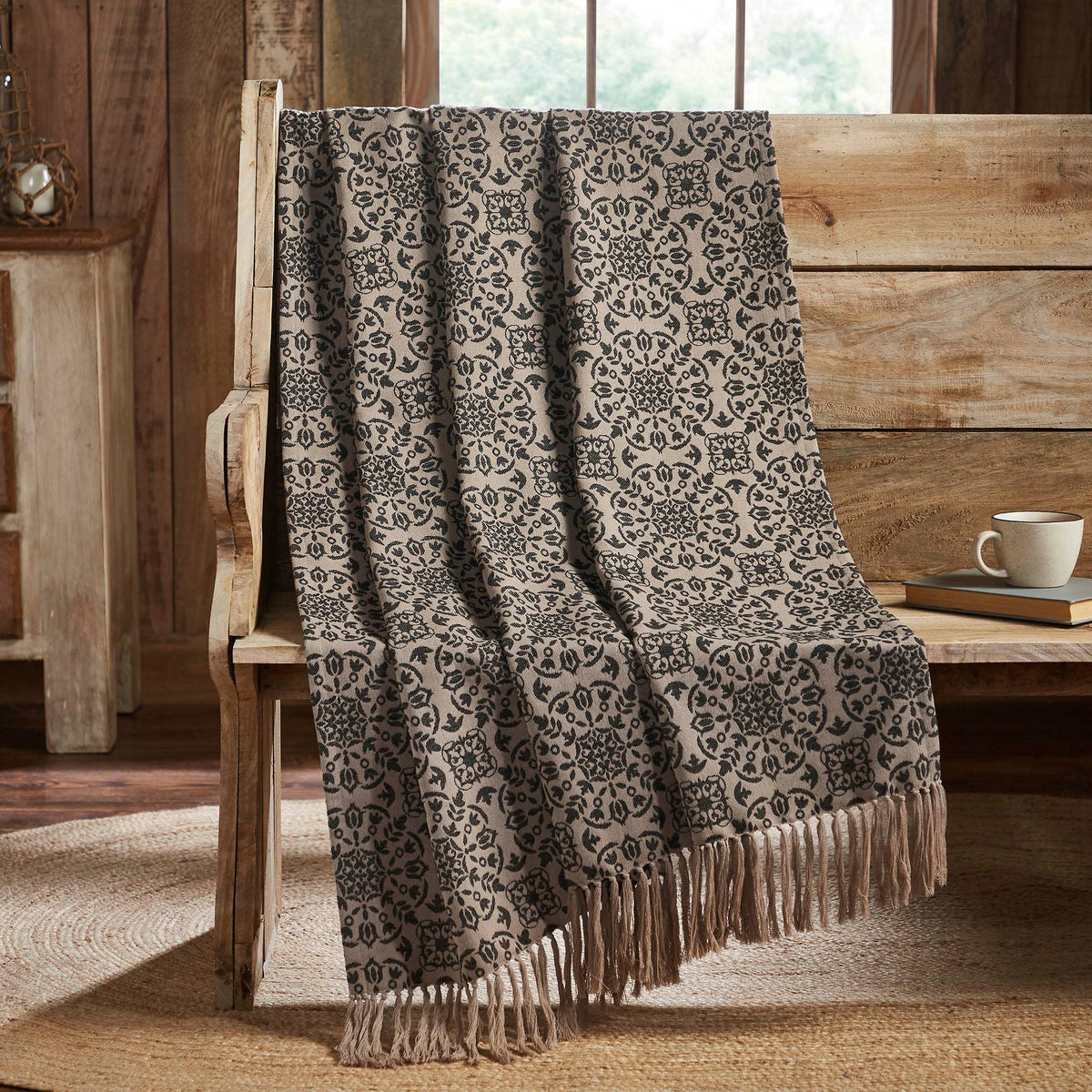 Custom House Black Tan Jacquard Woven Throw Blanket 50x60