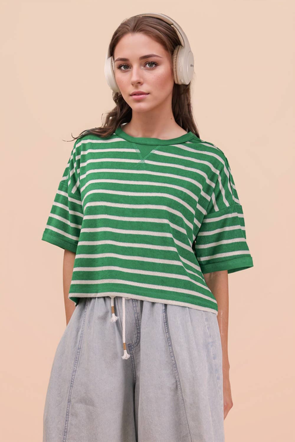 NT12210-Oversized Stripe Casual Comfy Knit Top