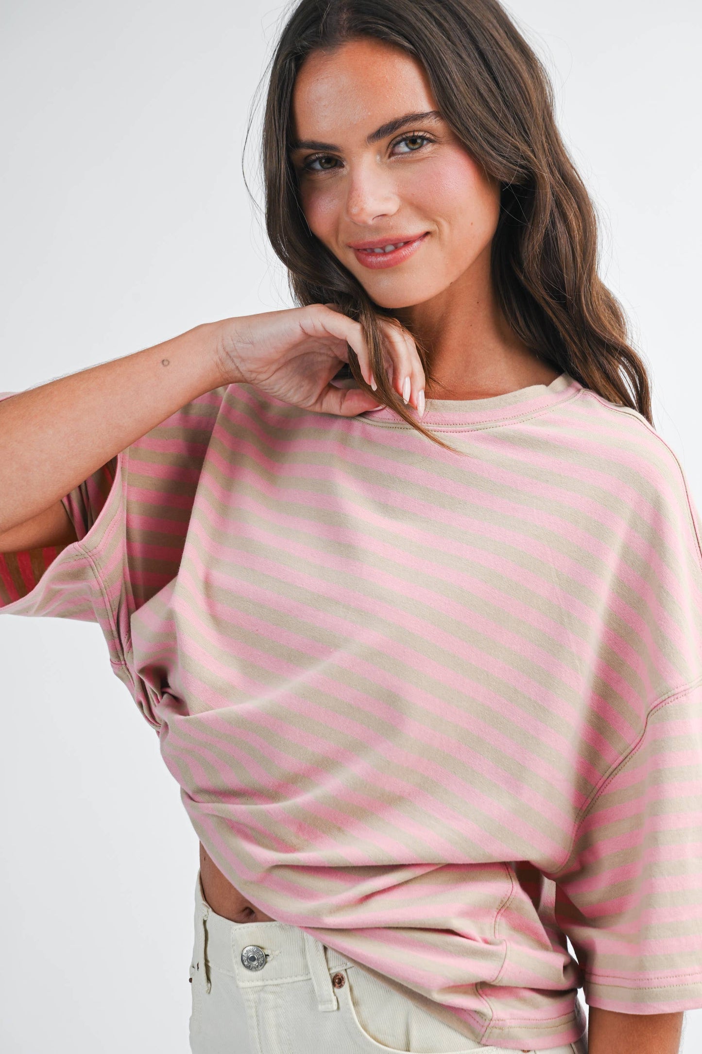 8649HN Oversized Stripe Boyfriend Tee