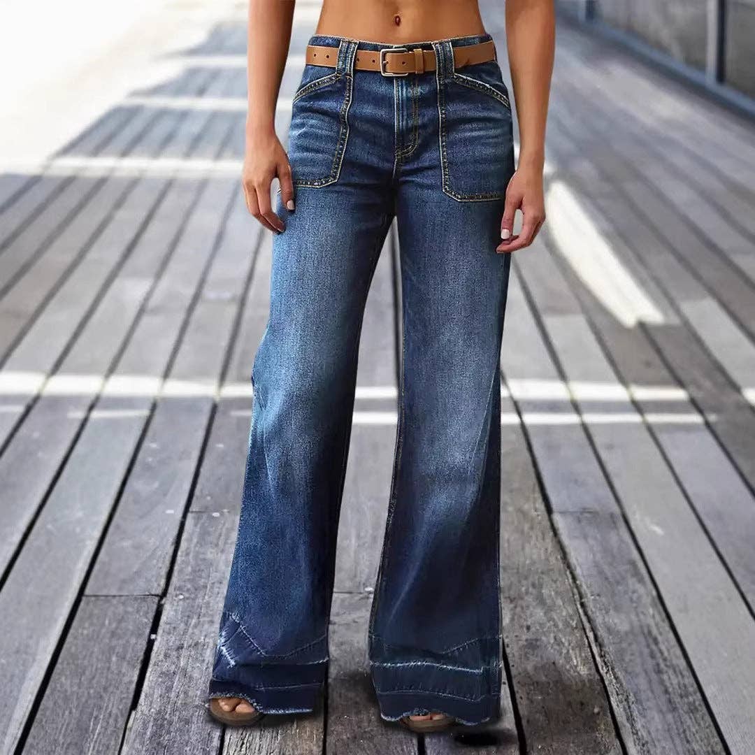 Light Wash Denim Jeans High Waist Wide Leg Casual