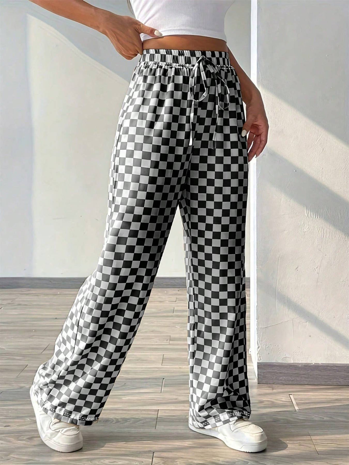 Plaid pants wide-leg checkered lounge pants