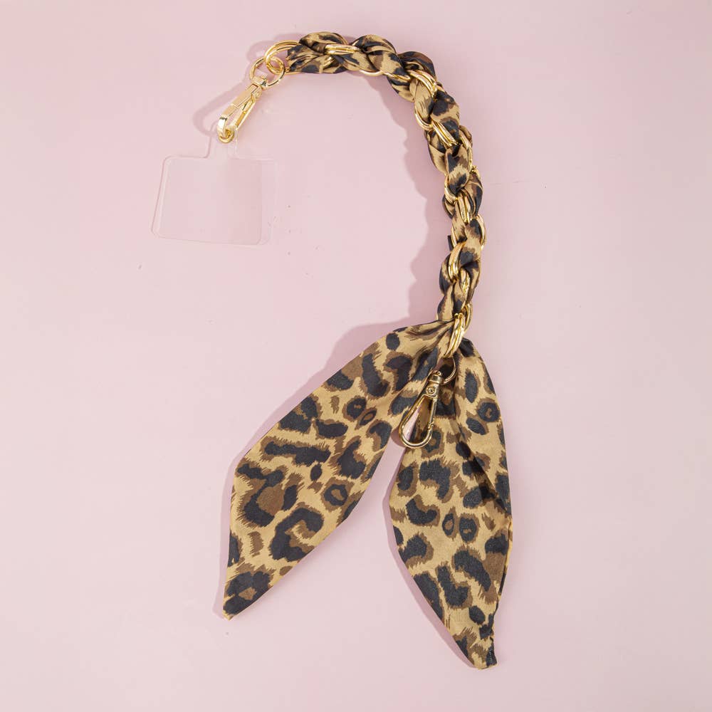Leopard Scarf Chain Phone Wristlet Strap