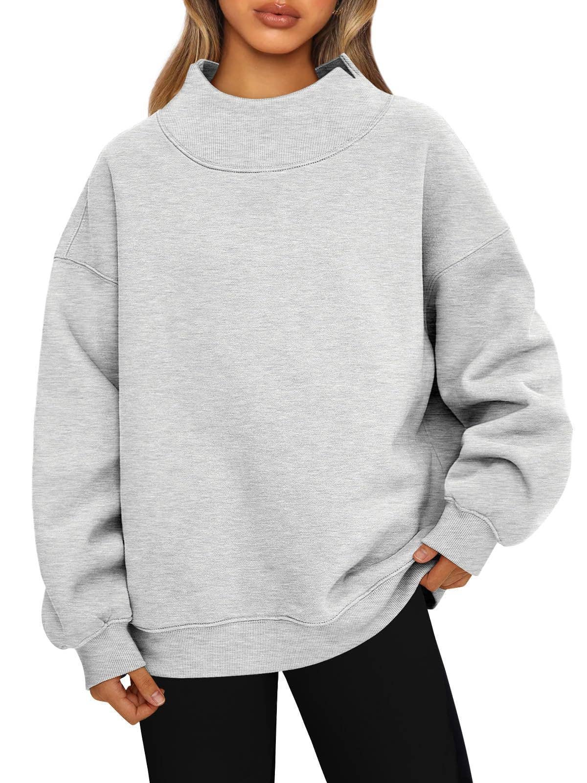 Women's Oversized Mock Neck Fleece Pullover Sweatshirt