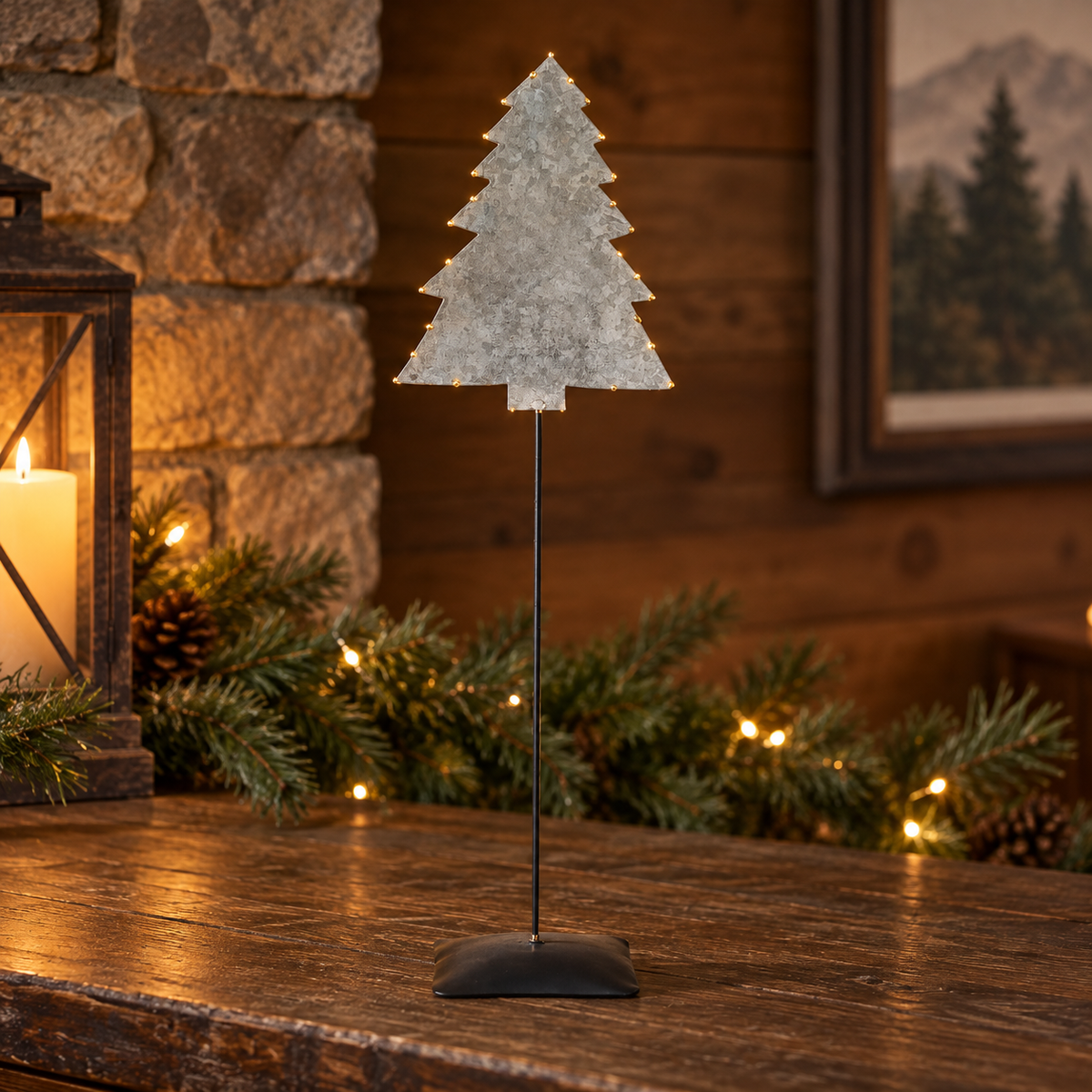 Decorative Galvanized Metal Christmas Tree With Base 16x5x3