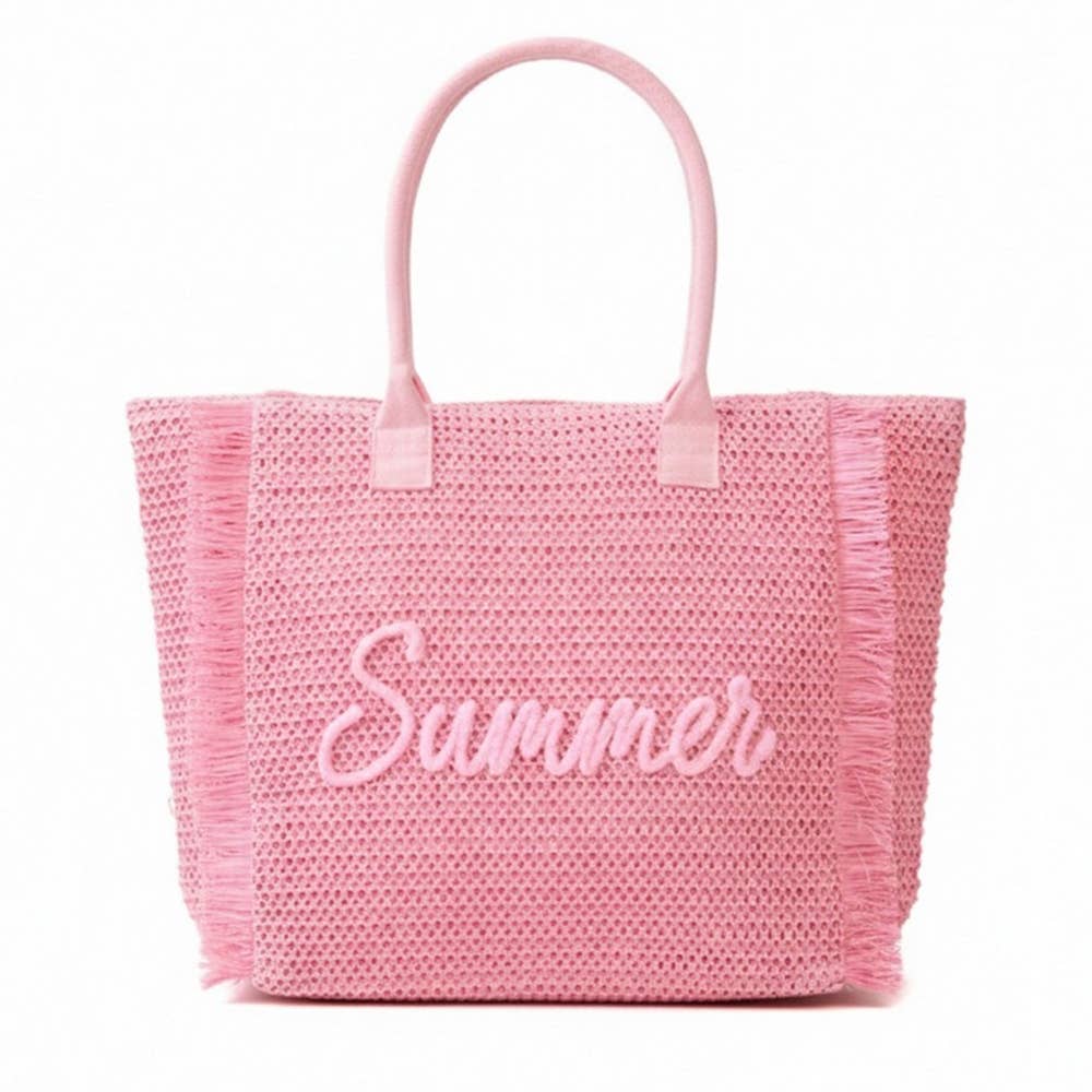 Straw Braided Summer Print Tote Bag