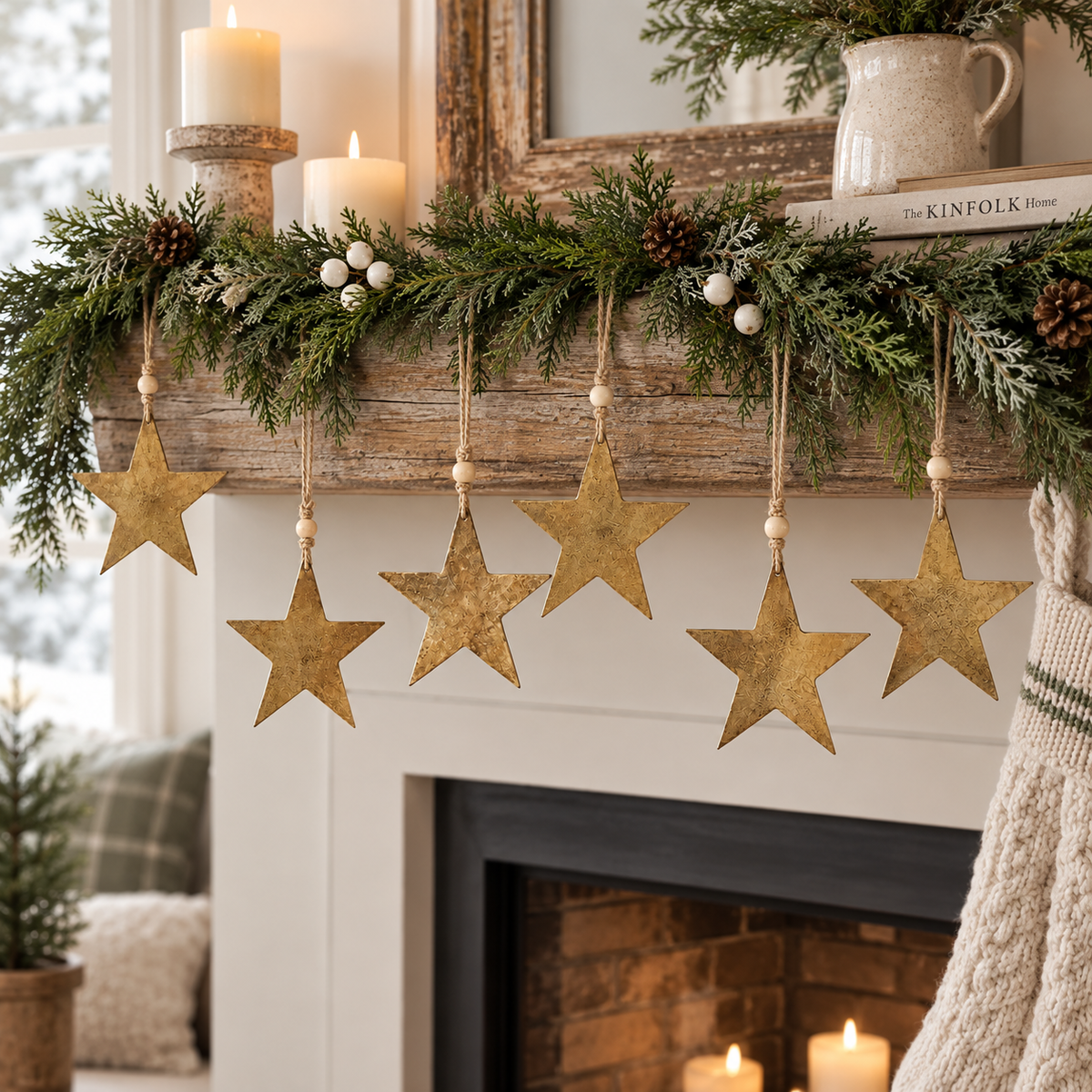 Antique Gold Metal Star Ornament Set of 6 - 6 inch