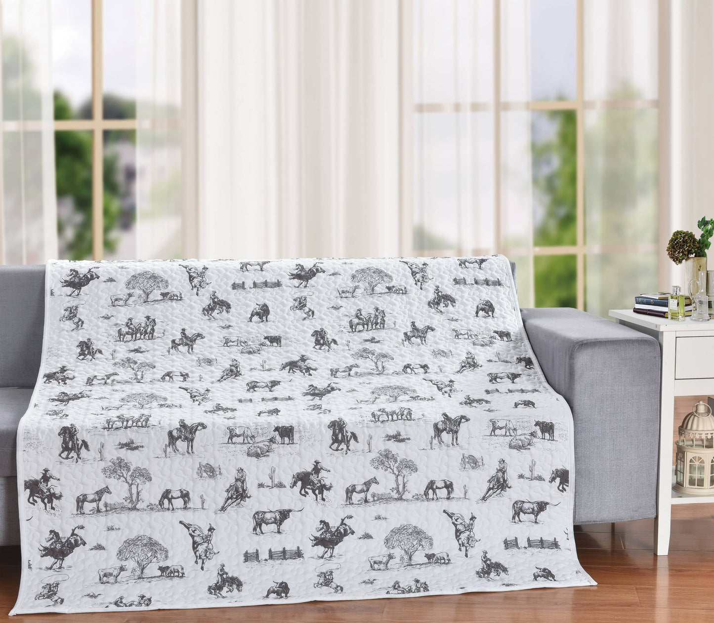Ranch Living Toile Country Decorative Throw Quilt Blanket