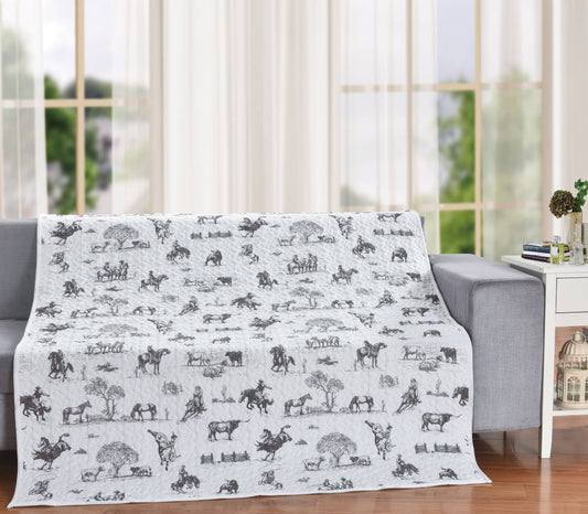 Ranch Living Toile Country Decorative Throw Quilt Blanket