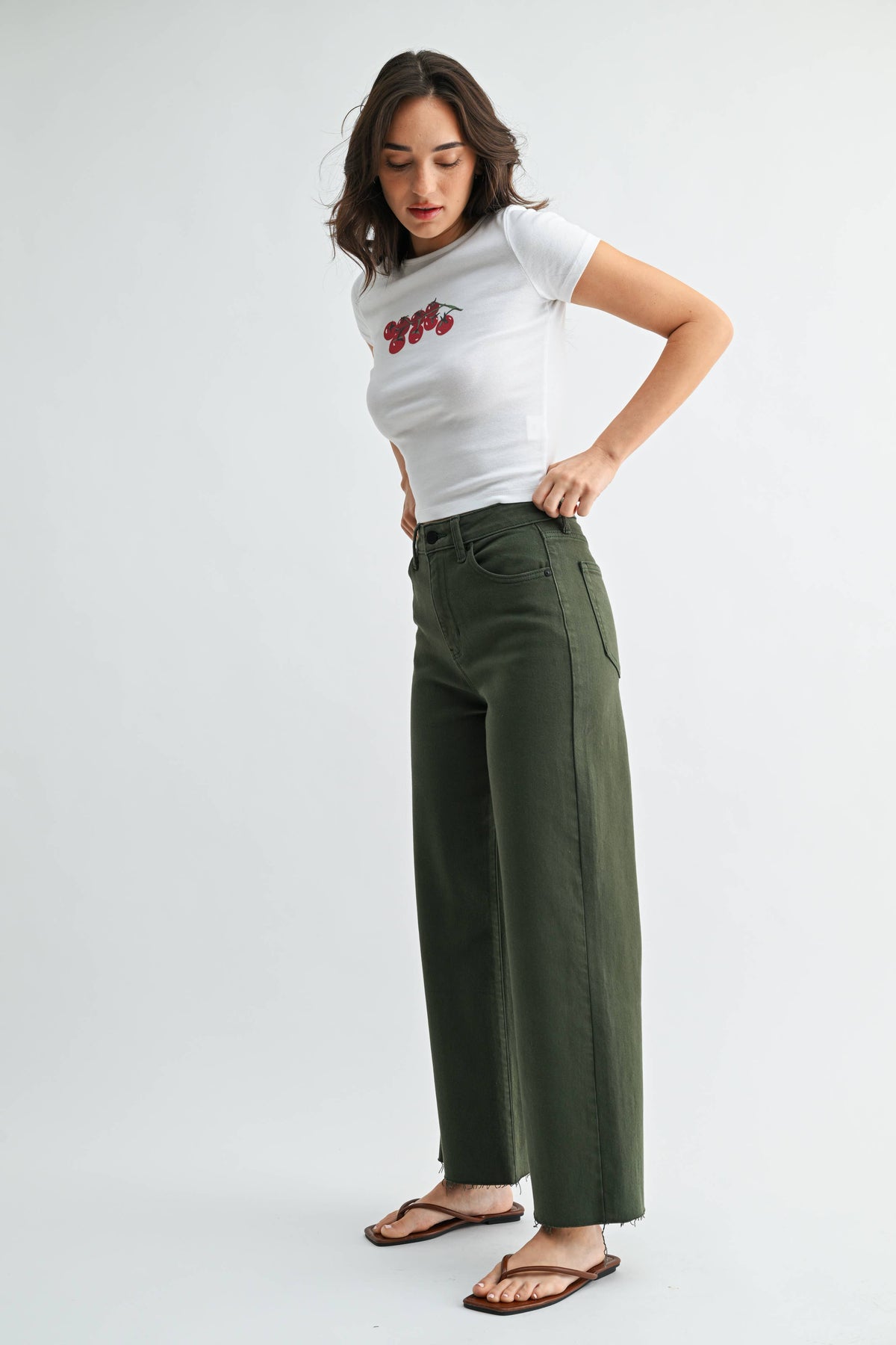 Scissor Cut Wide Leg Jean - DARK OLIVE - DP718