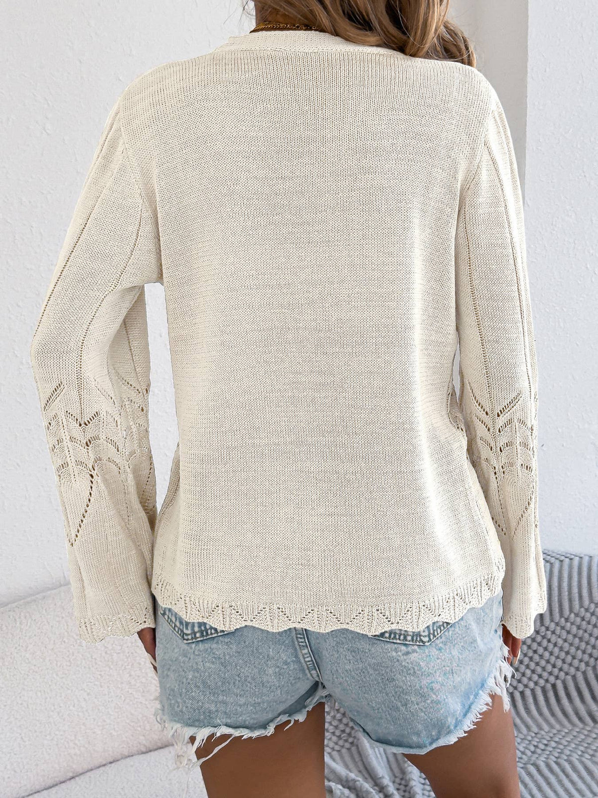 Tie Front Bell Sleeve Knit Cardigan