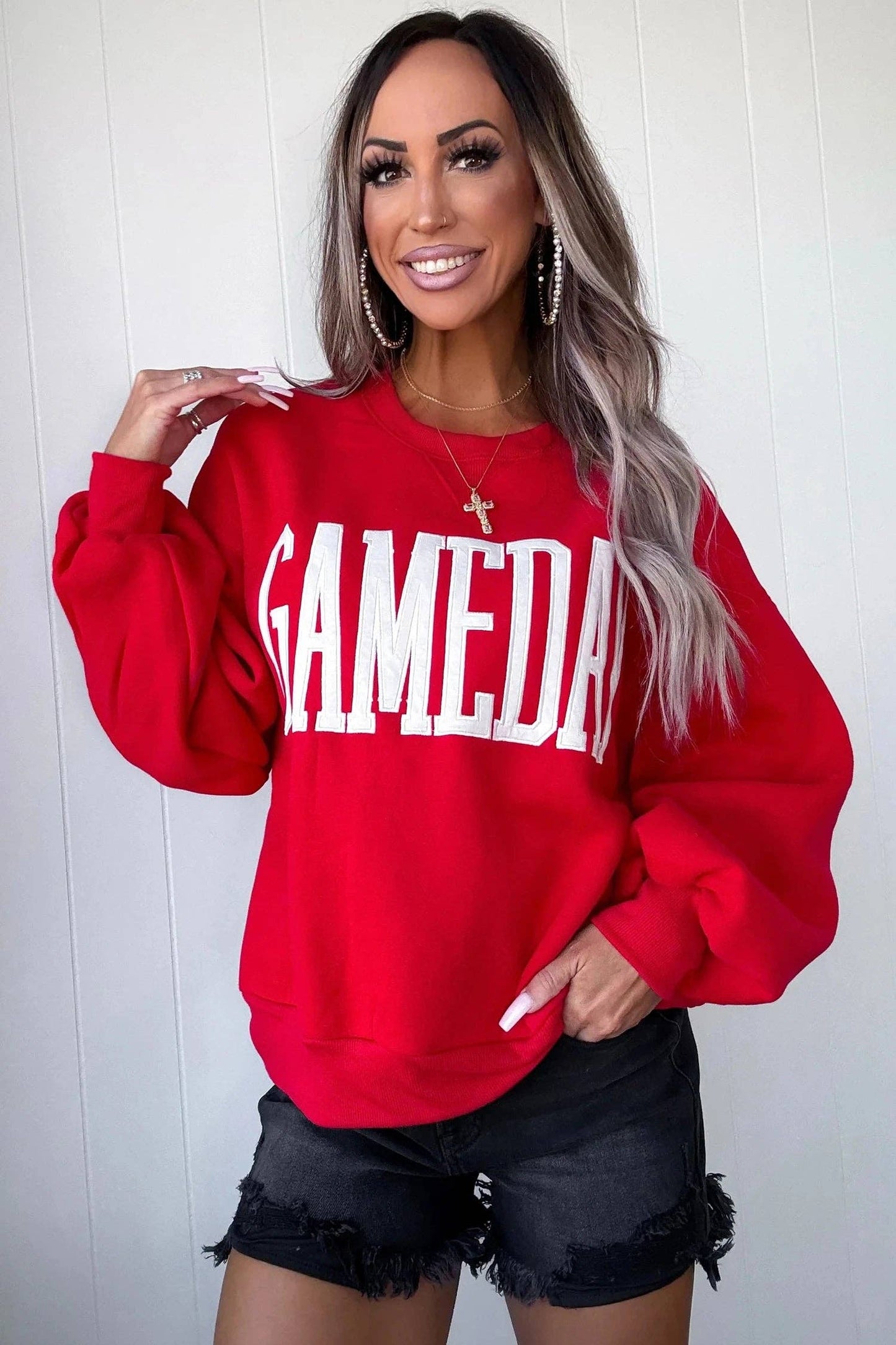 Game Day Letter Patch Crewneck Sweatshirt