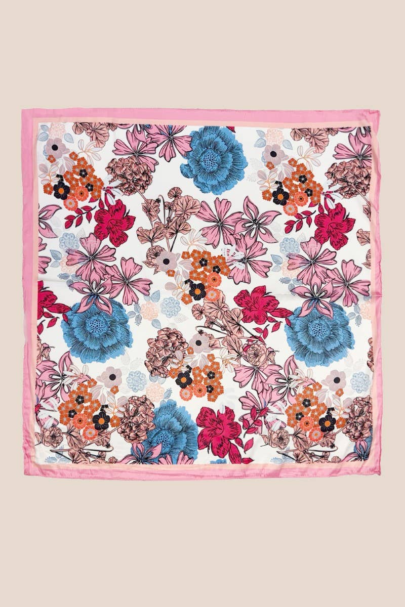 Multi Flower Pattern Square Bandana Scarf