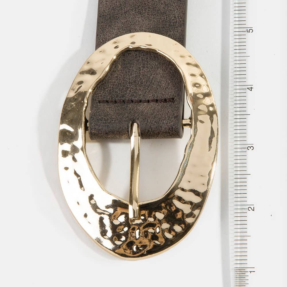 Hammered Oval Buckle Vegan Leather Belt