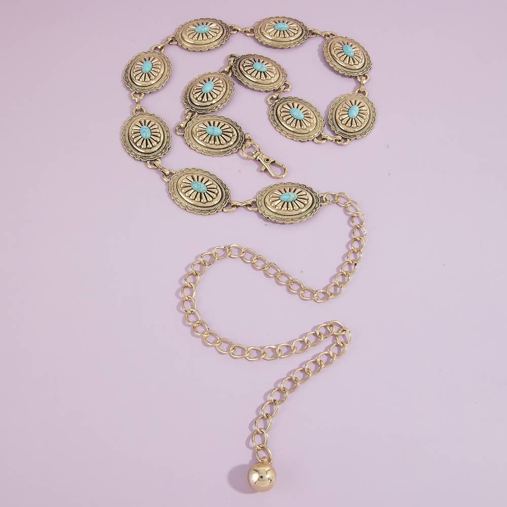 Oval Turquoise Concho Statement Chain Belt