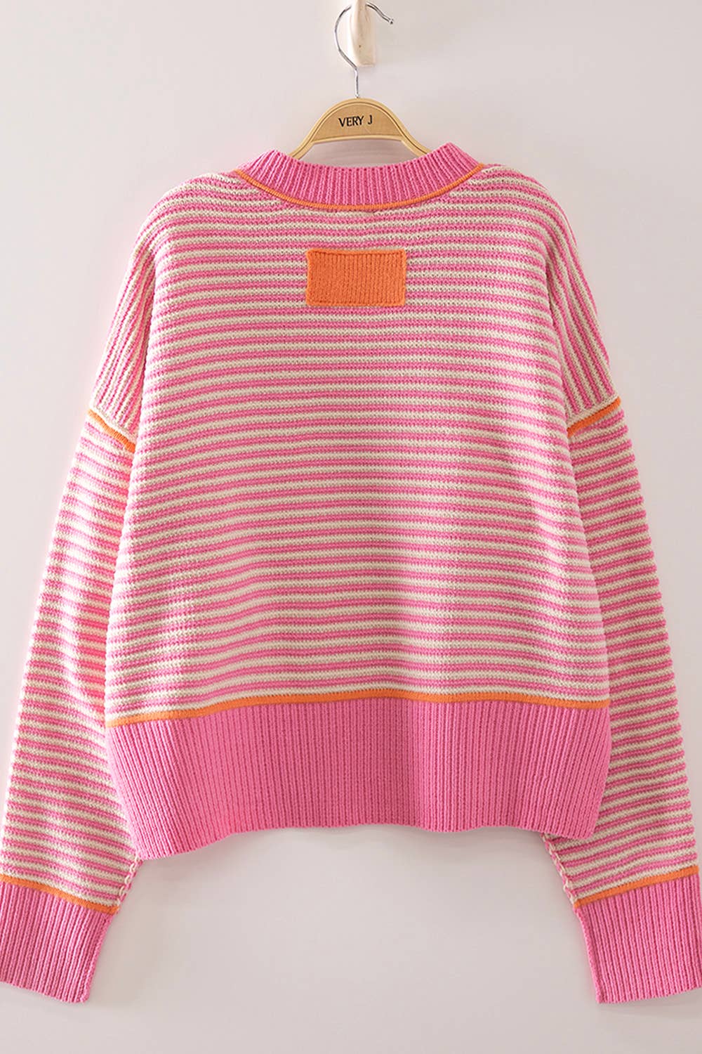 12W3691N-Contrast Trim Stripe Knit Sweater