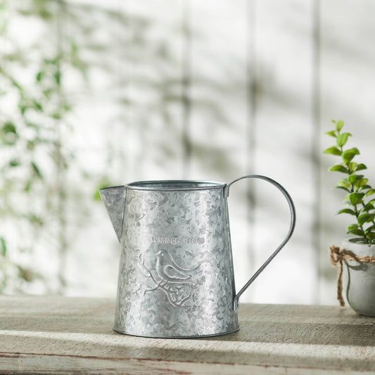 Galvanized Metal Vase with Bird | Farmhouse Decor