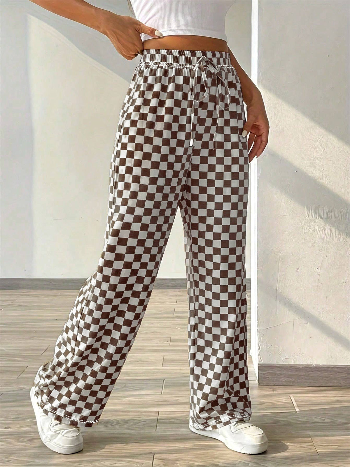 Plaid pants wide-leg checkered lounge pants