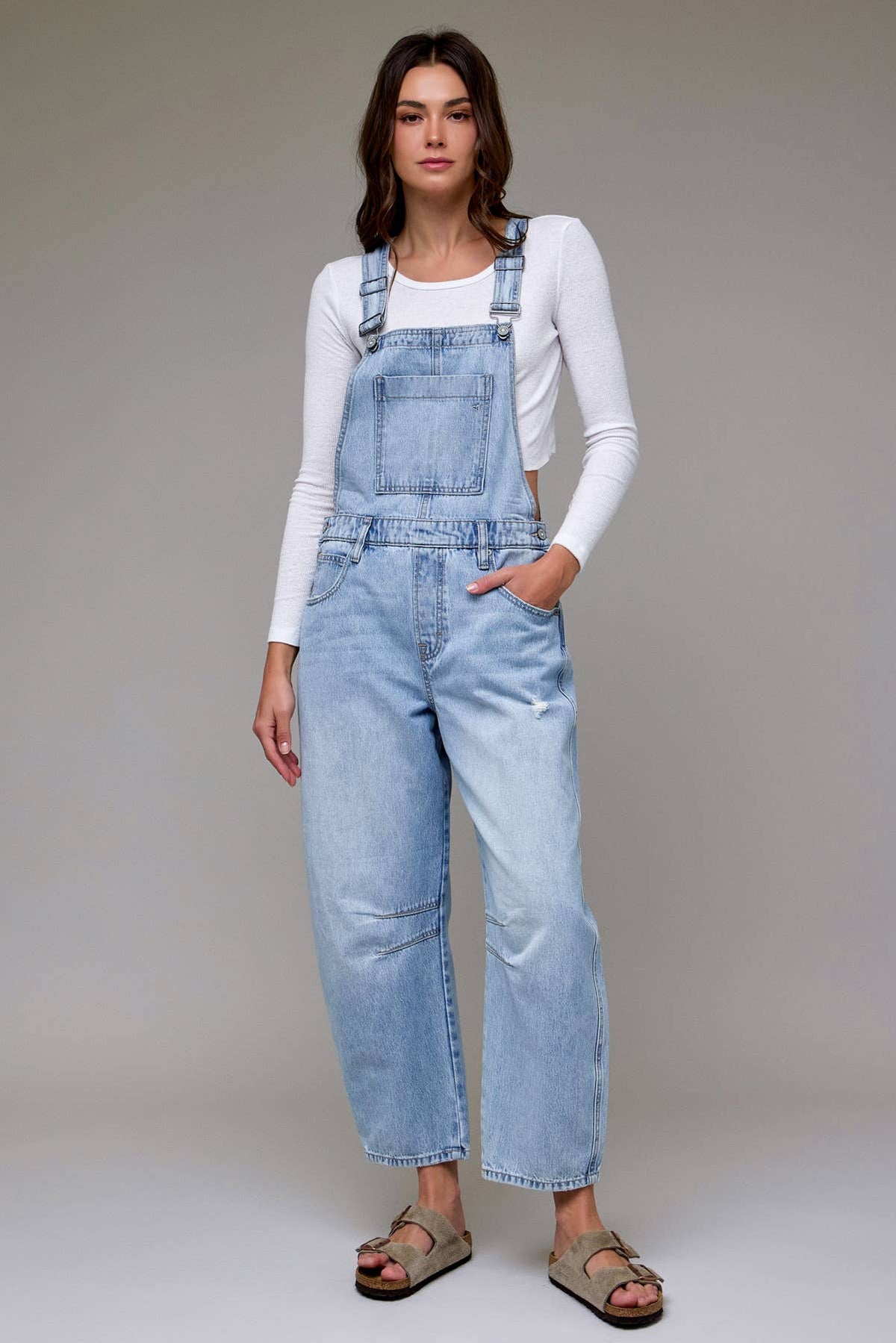 Light Wash Classic Barrel Cropped Overall