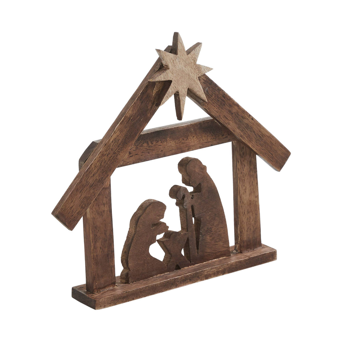 Christmas Nativity Manger 10" Dark Wood