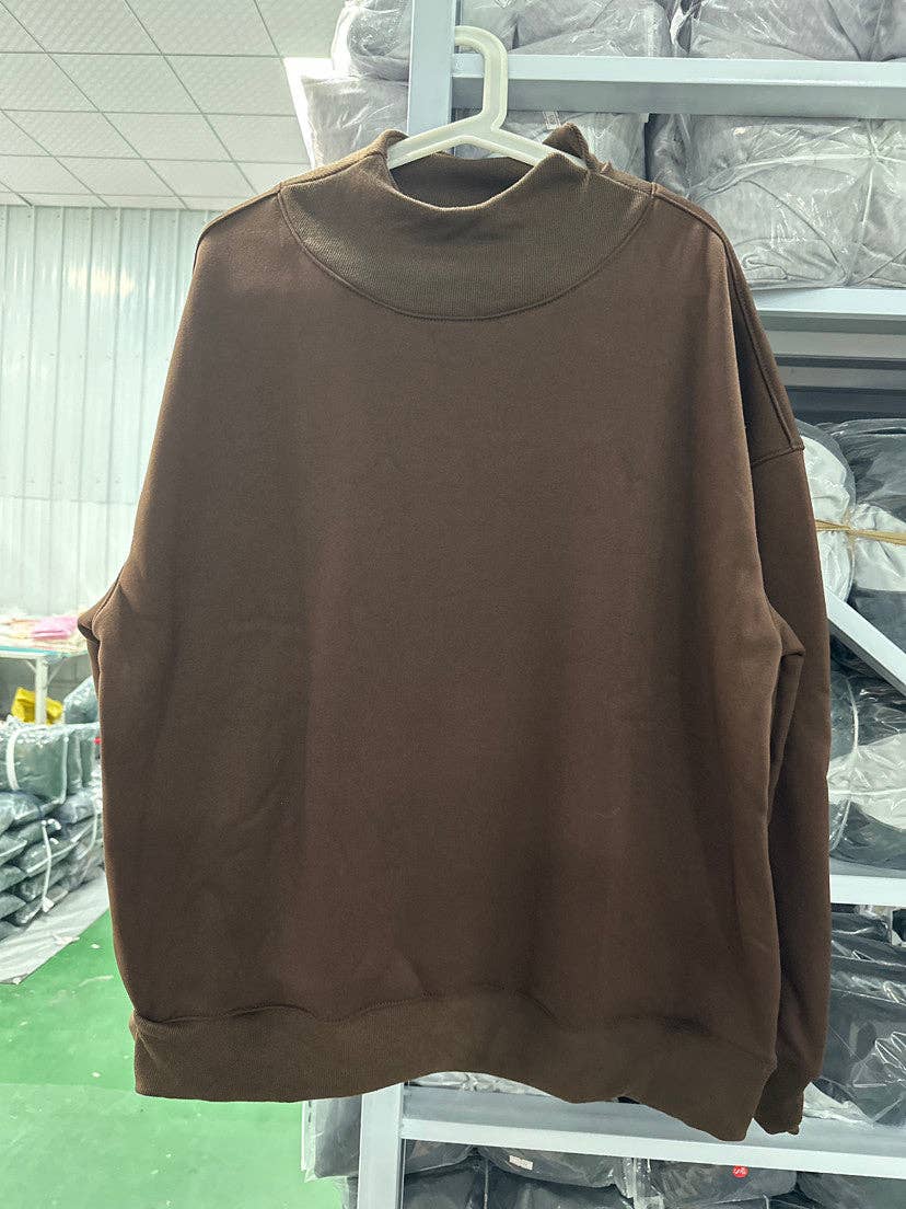 Women's Oversized Mock Neck Fleece Pullover Sweatshirt