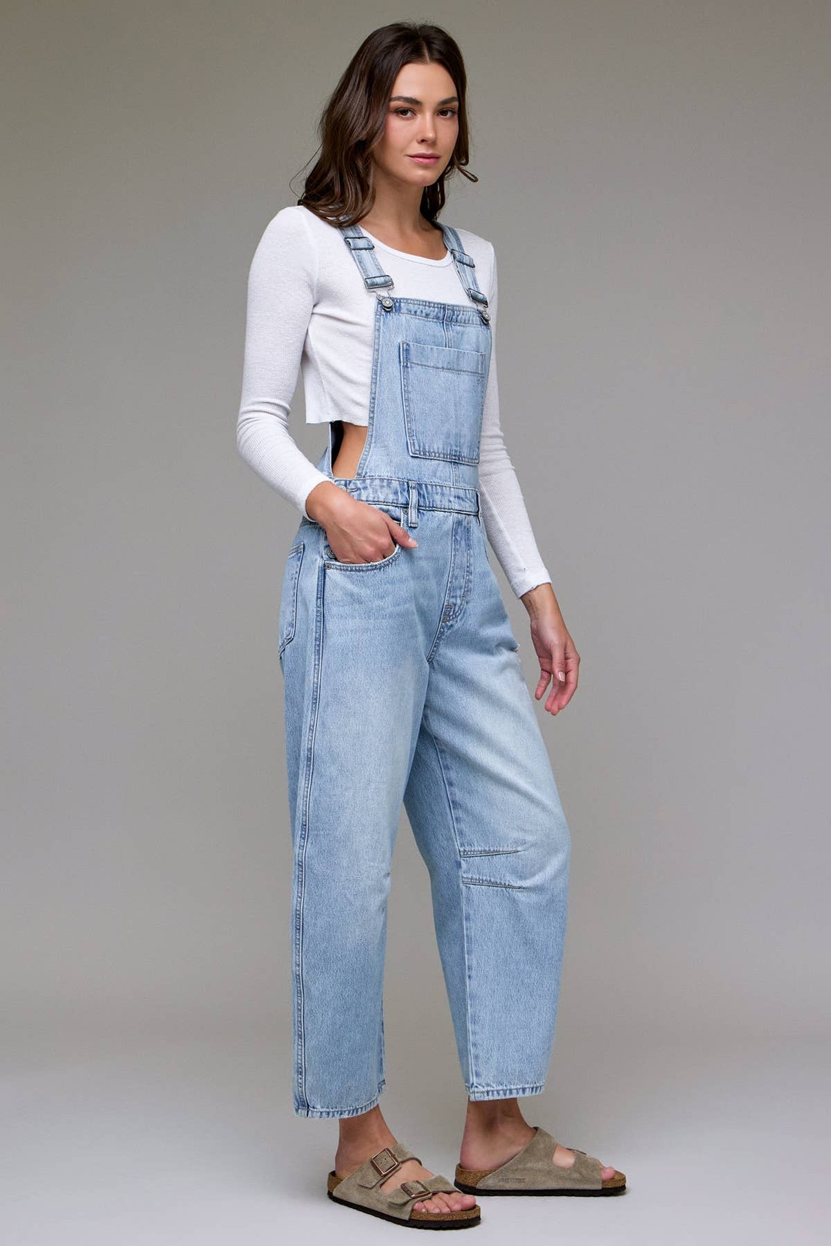Light Wash Classic Barrel Cropped Overall