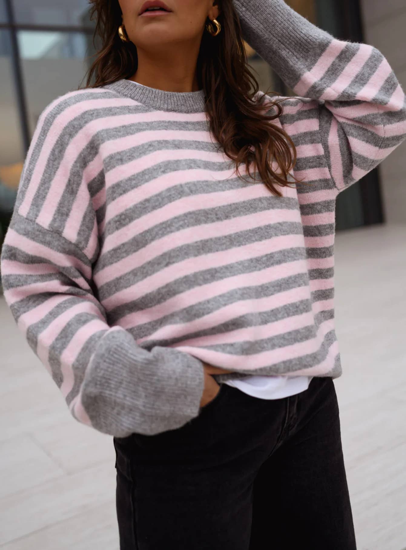 Women's Relaxed Fit Fall Striped Pullover Sweater