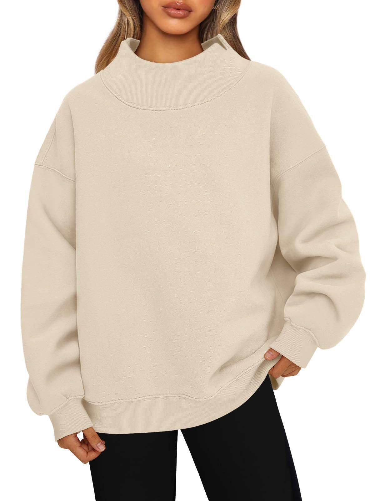 Women's Oversized Mock Neck Fleece Pullover Sweatshirt