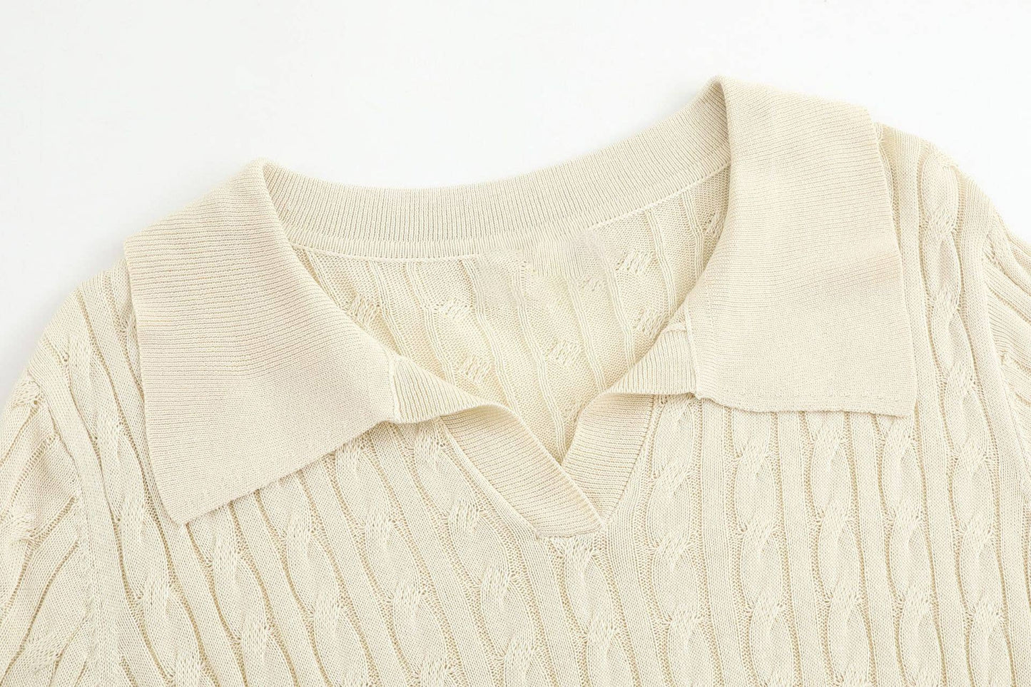Cable Knit Short Sleeve Polo Top