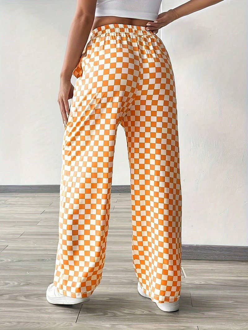 Plaid pants wide-leg checkered lounge pants