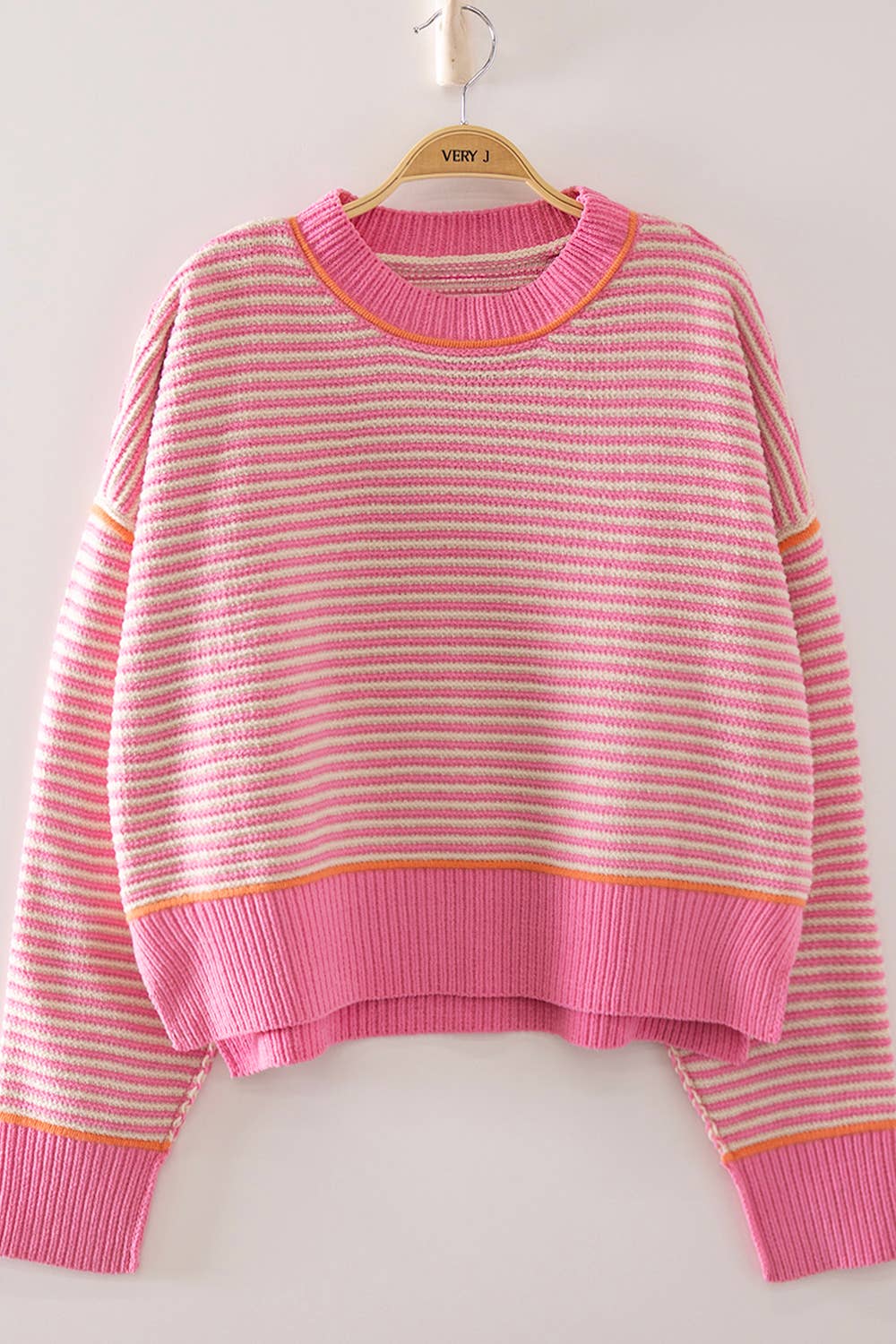 12W3691N-Contrast Trim Stripe Knit Sweater