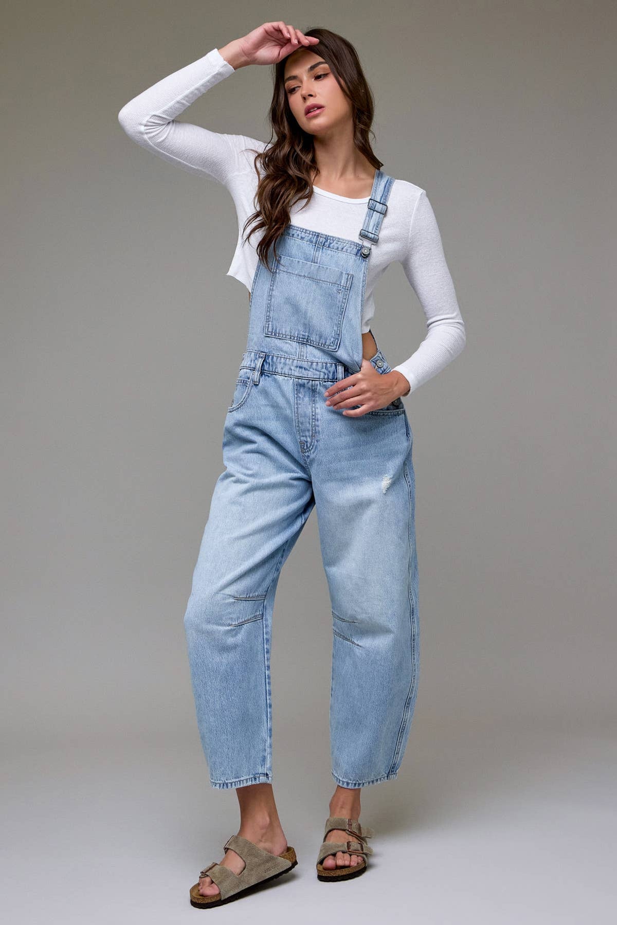 Light Wash Classic Barrel Cropped Overall