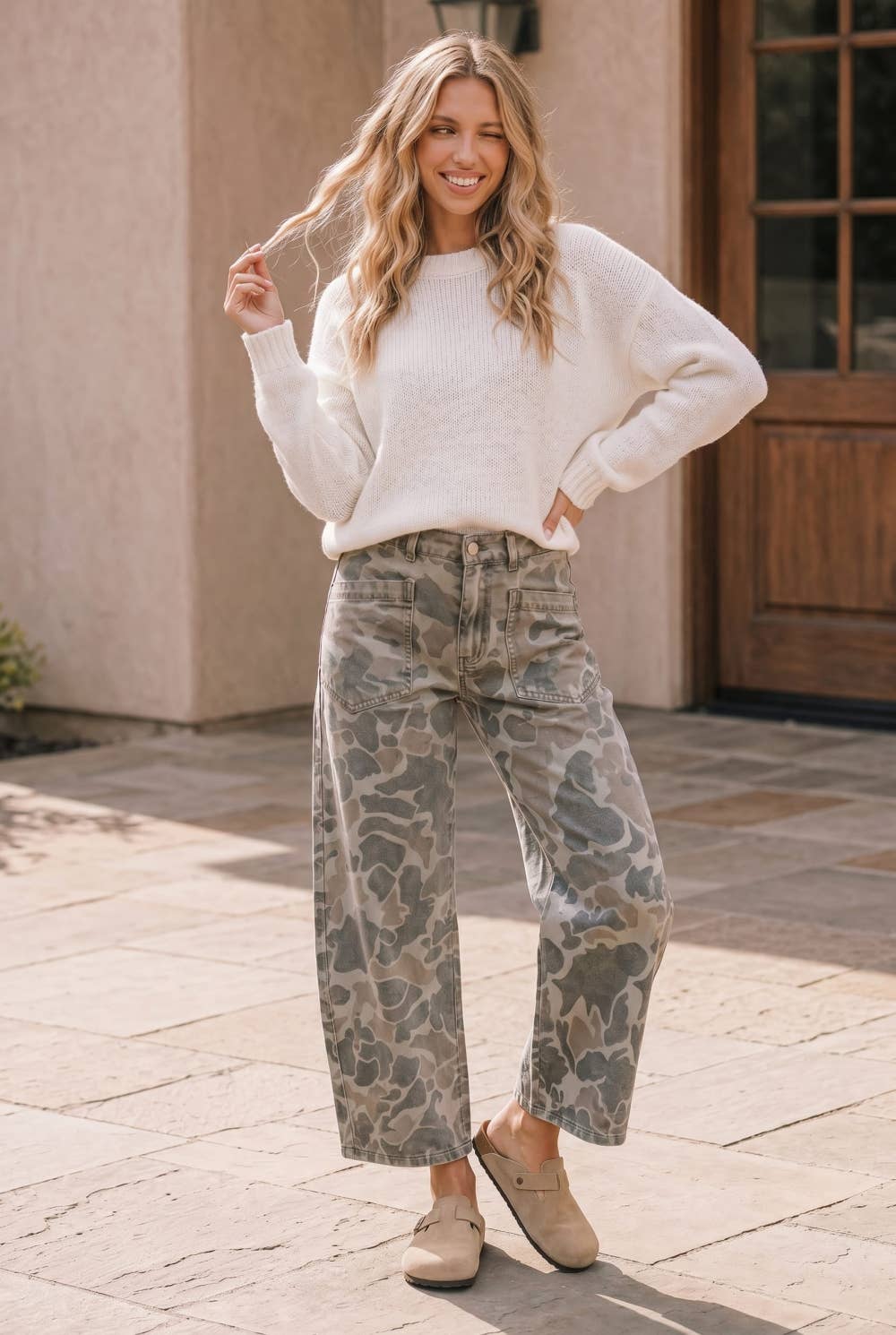 Camo Wide Leg Utility Denim Pants