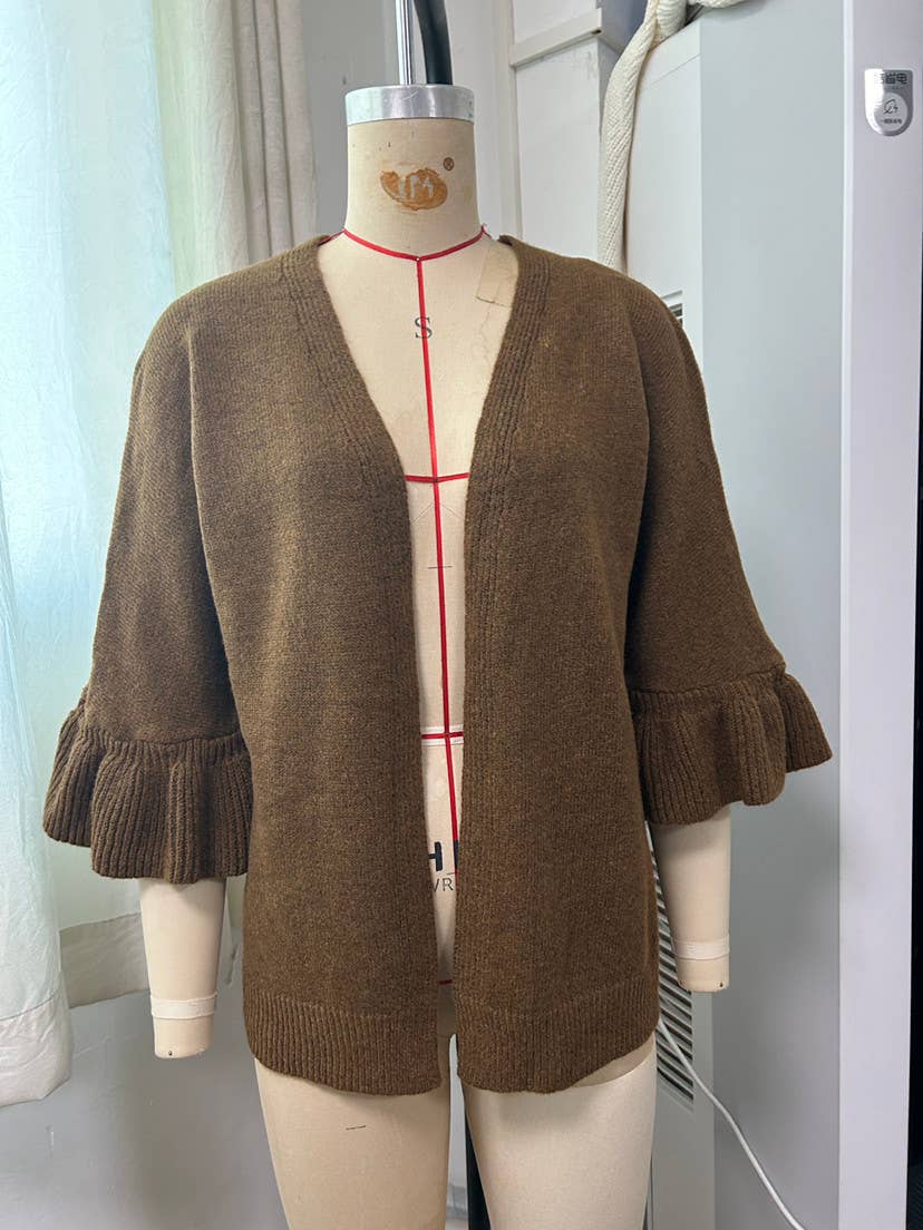 Solid 3/4 Sleeve Knit Cardigan