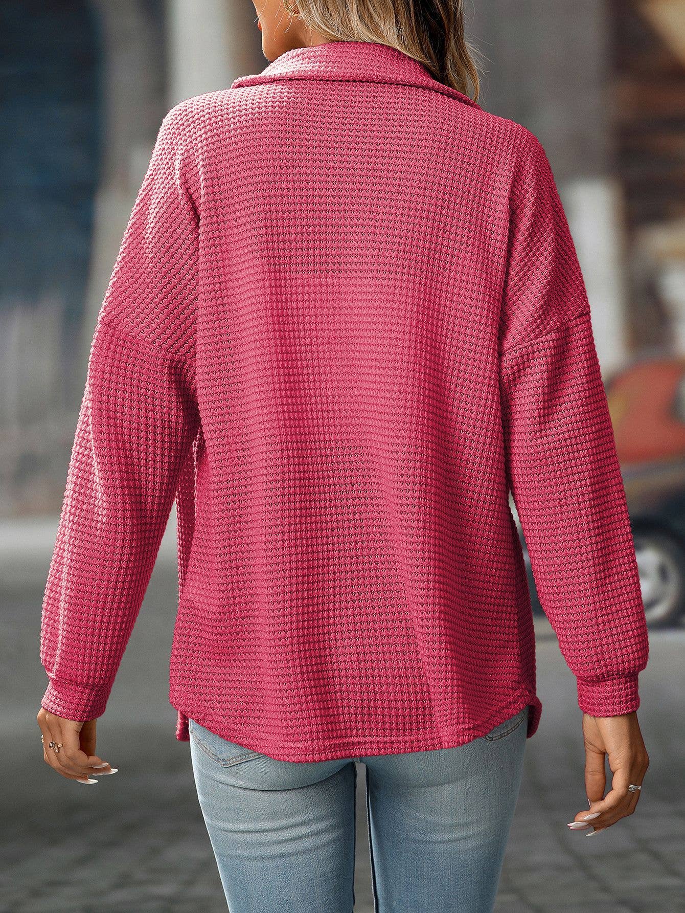 Waffle Knit Button Down Shacket Relaxed Fit Jacket