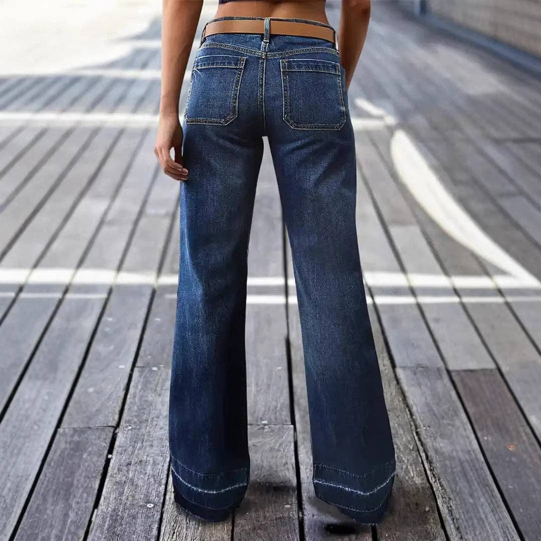 Light Wash Denim Jeans High Waist Wide Leg Casual