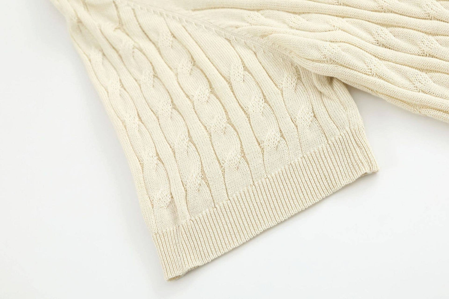 Cable Knit Short Sleeve Polo Top