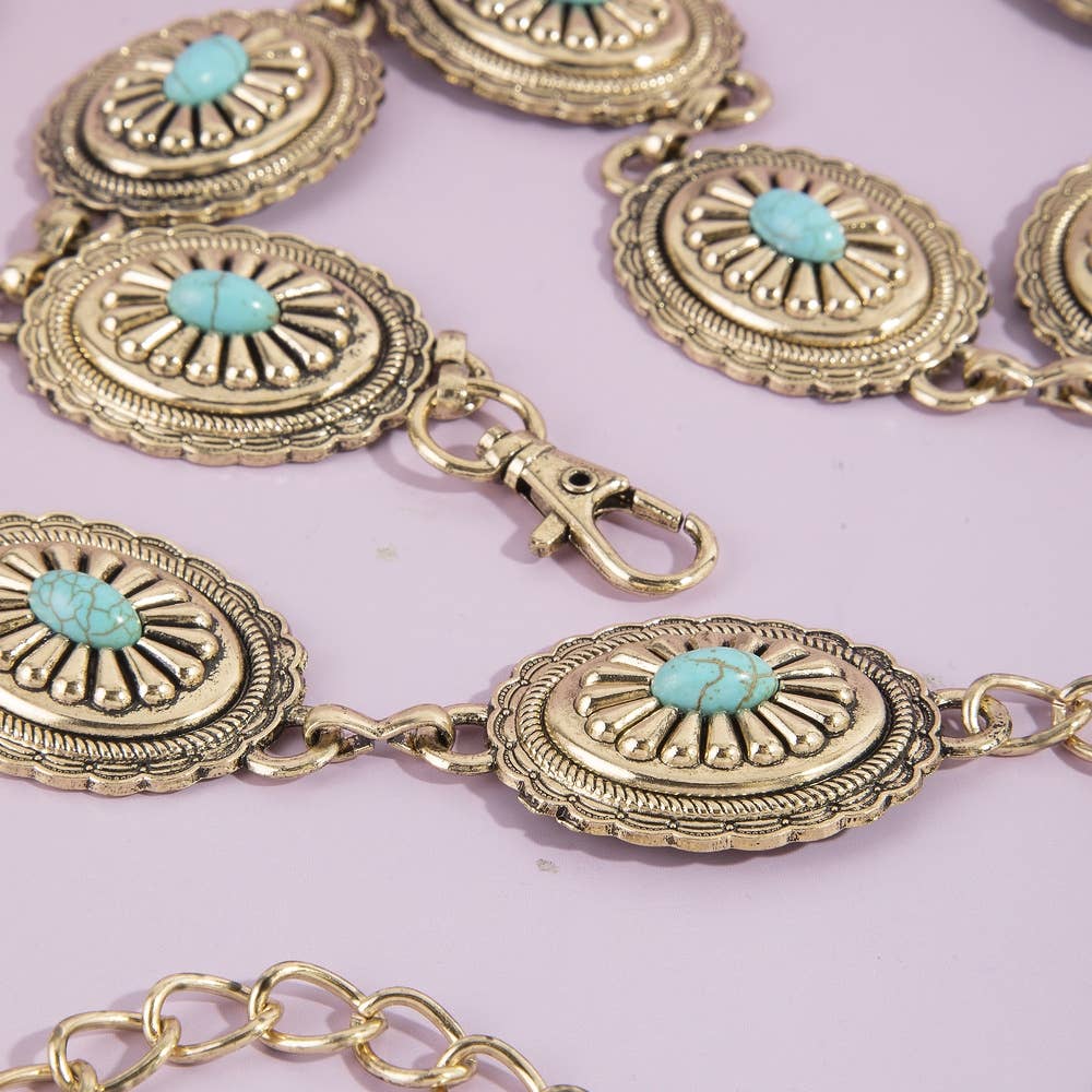 Oval Turquoise Concho Statement Chain Belt