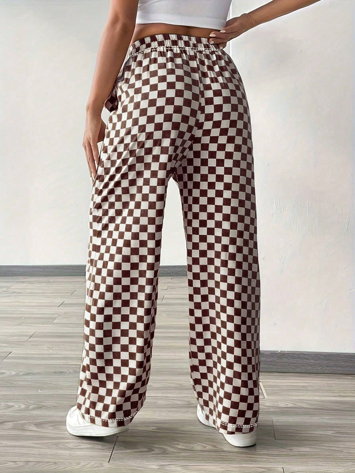 Plaid pants wide-leg checkered lounge pants