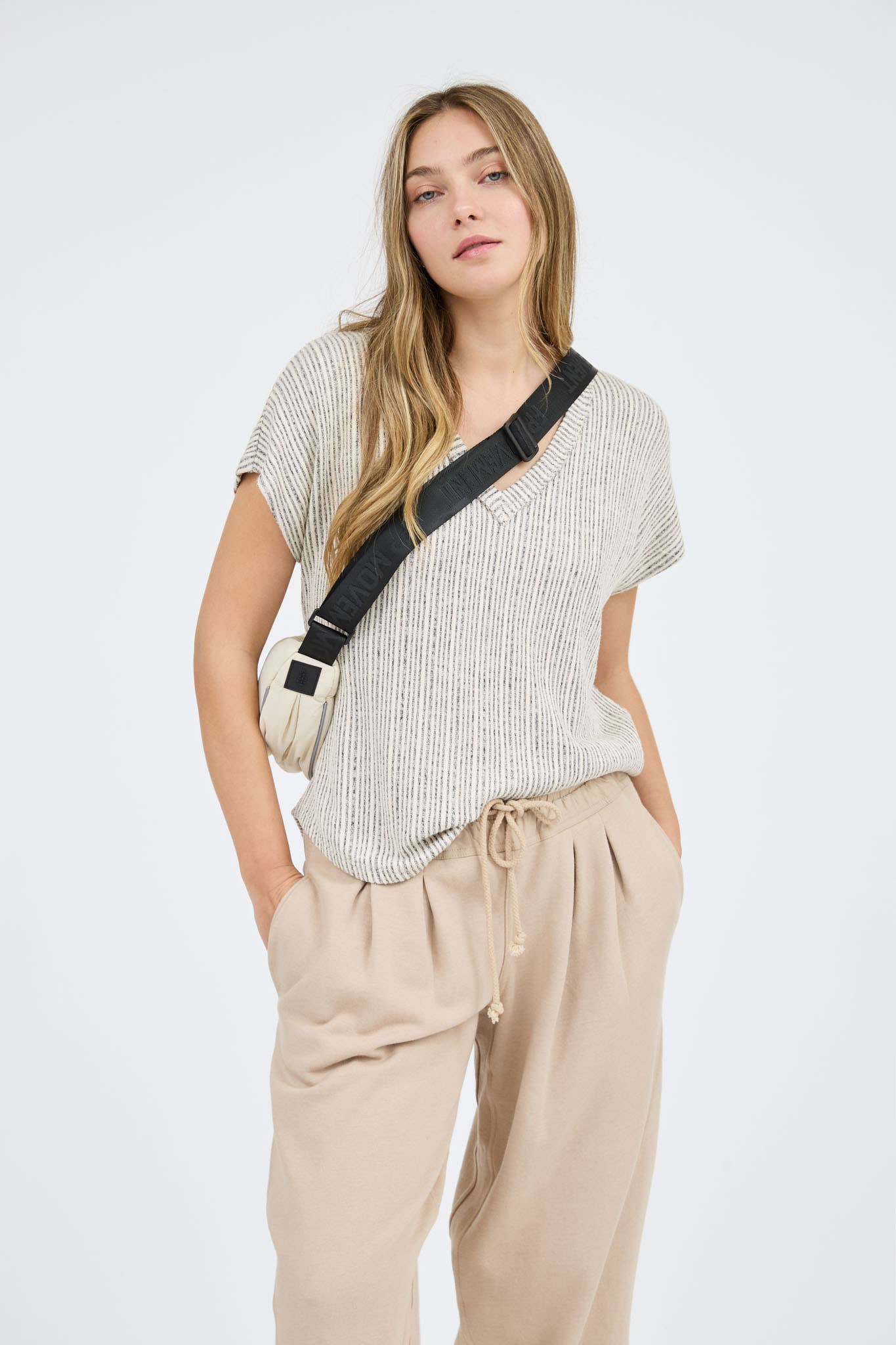 PLUS V NECK EXTENDED SHORT SLEEVE SWEATER KNIT TOP