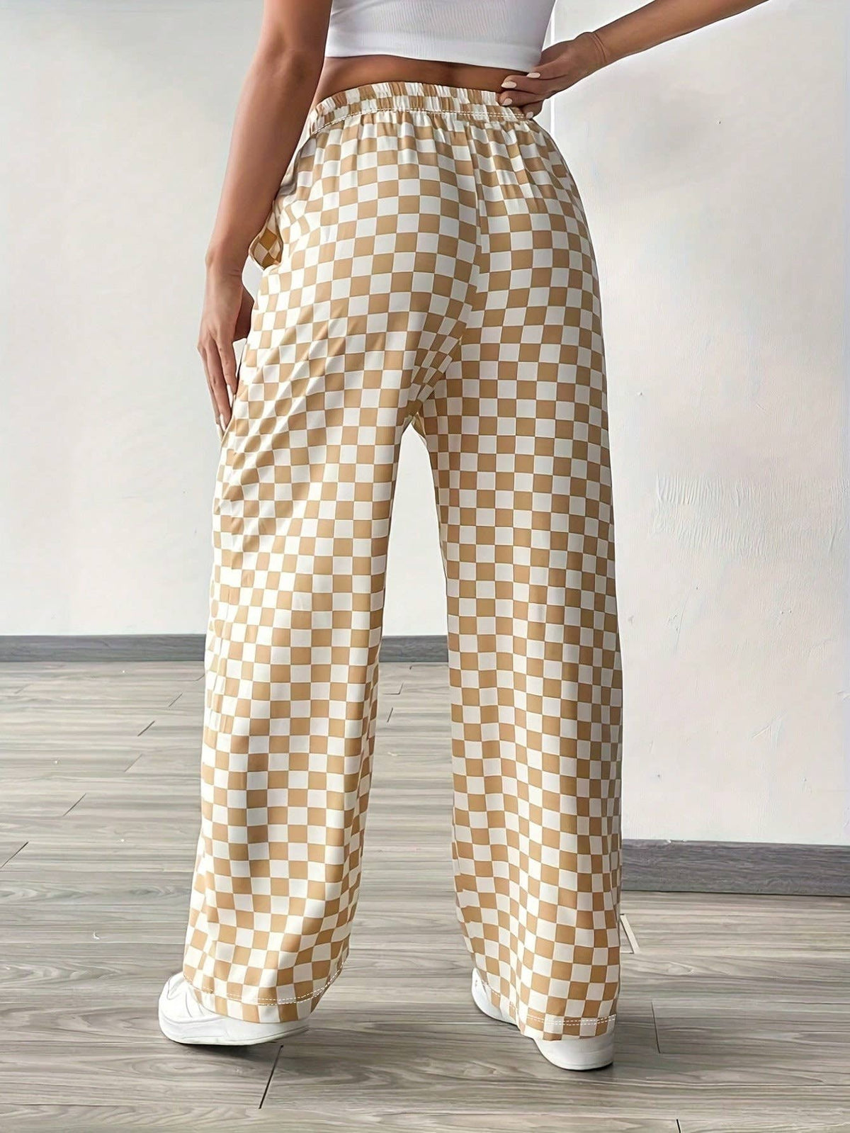 Plaid pants wide-leg checkered lounge pants