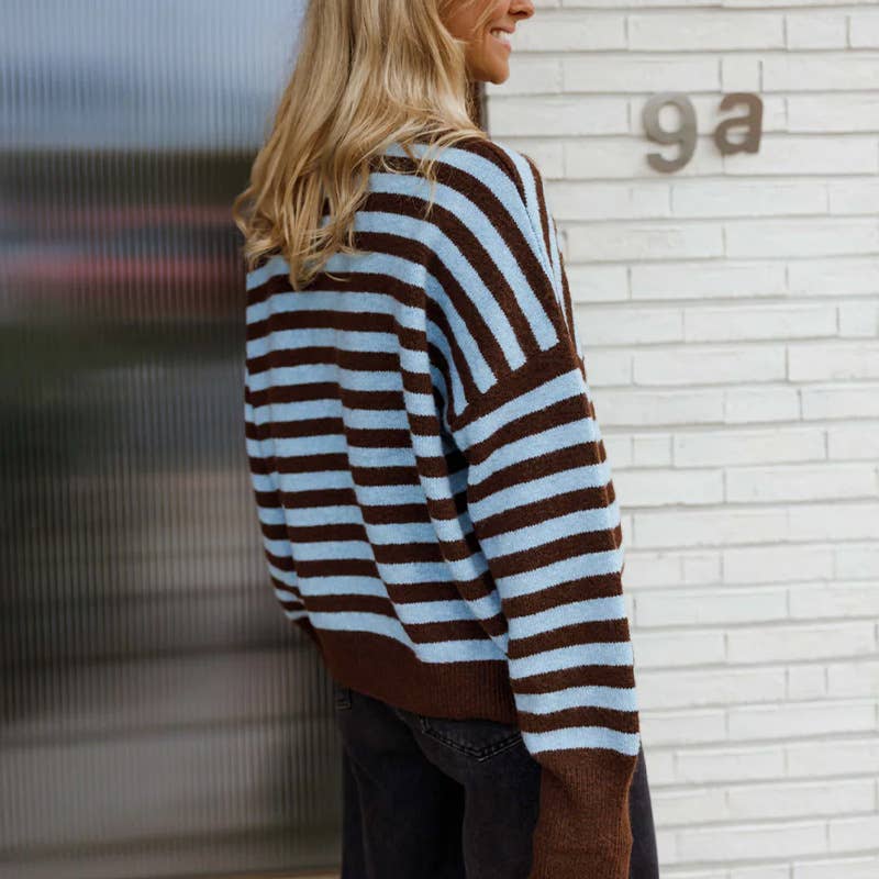 Women's Relaxed Fit Fall Striped Pullover Sweater