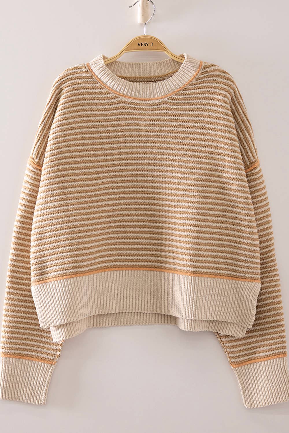 12W3691N-Contrast Trim Stripe Knit Sweater