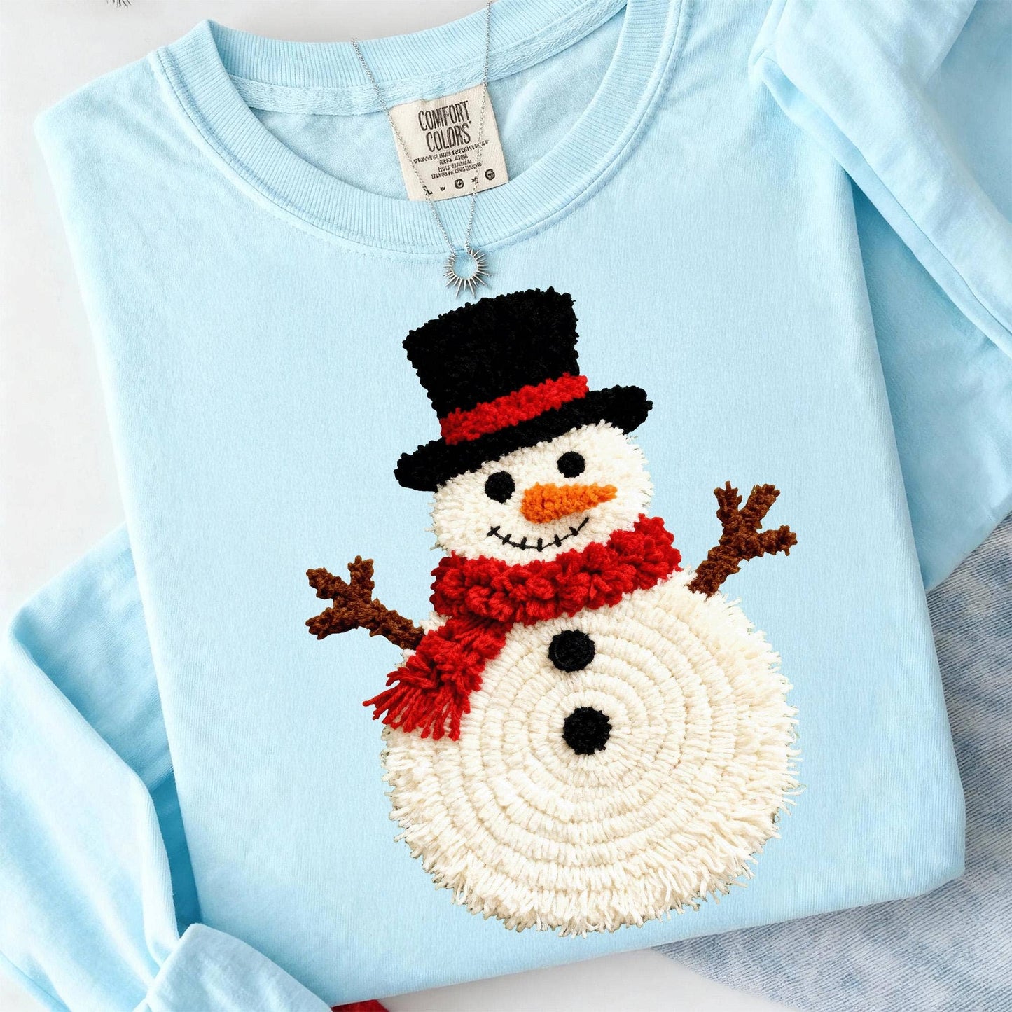 Comfort Colors Latch Hook Yarn Faux Crochet Snowman Shirt