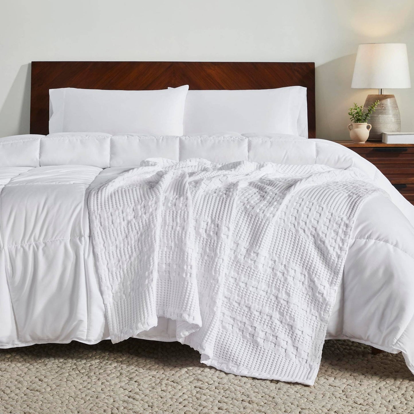 White Waffle Weave Throw Blanket - 50x60 Cotton